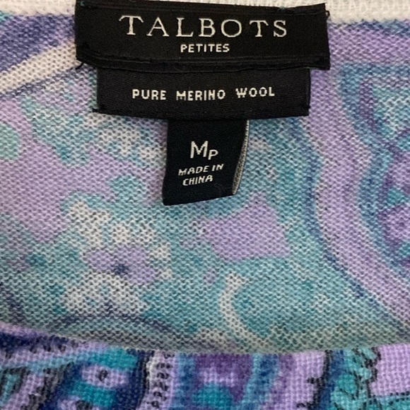 Talbots Paisley Pure Merino Wool Long Sleeve Sweater Cardigan Size Mp NWOT - Picture 6 of 7